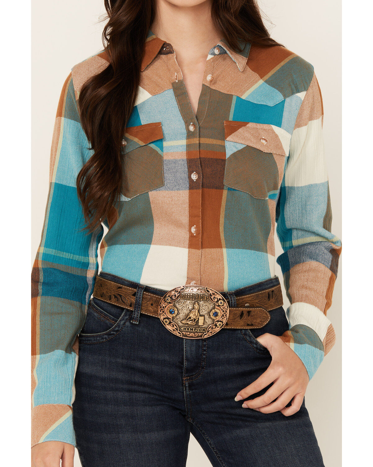 Shyanne Women's Plaid Print Long Sleeve Button-Down Western Shirt
