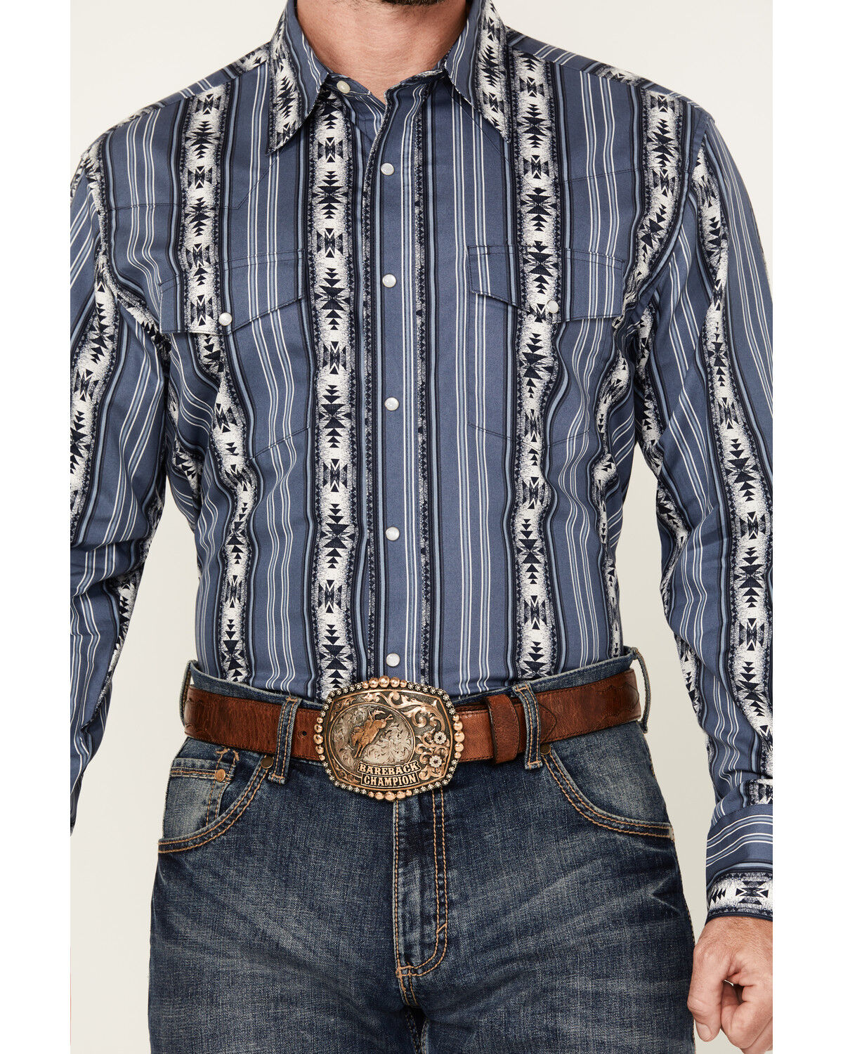 Wrangler Men's Checotah Southwestern Striped Print Long Sleeve Pearl Snap Western Shirt