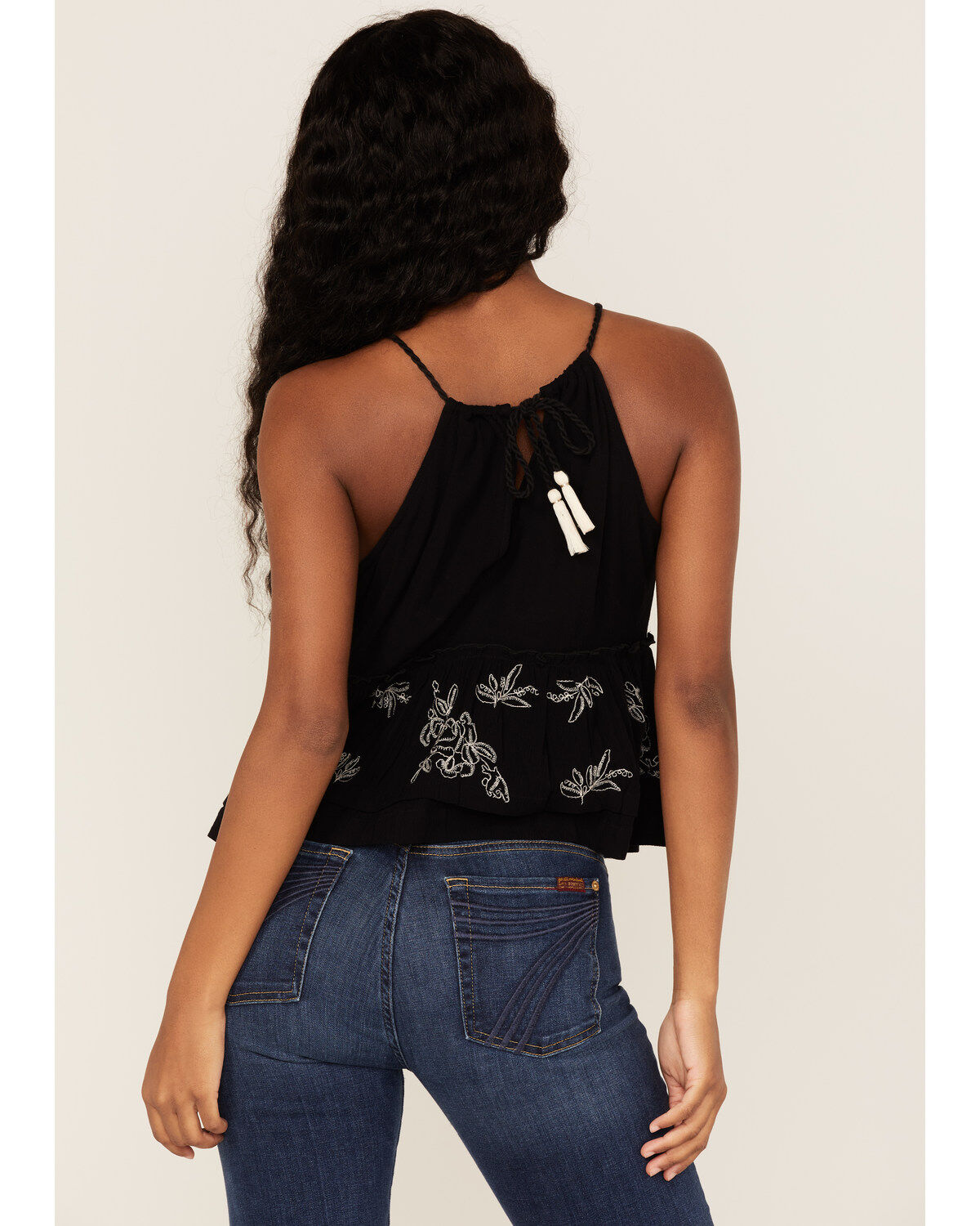 Shyanne Women's Embroidered Floral Keyhole Tank Top