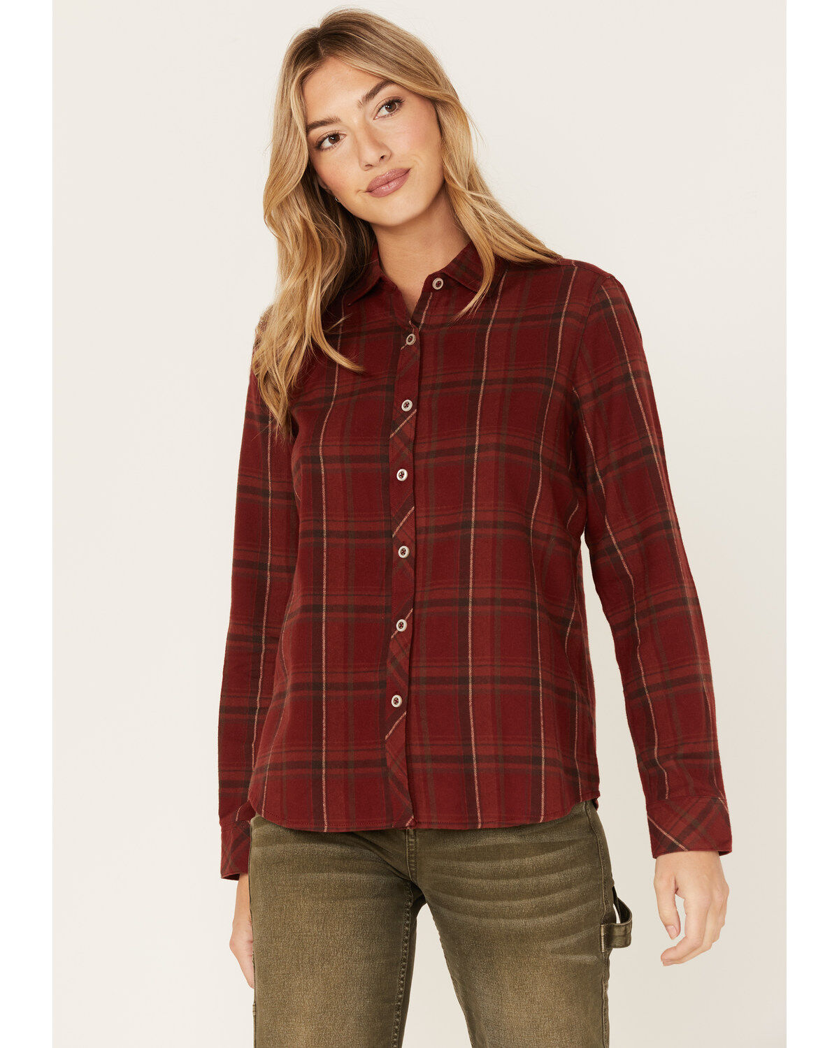 North River Women's Plaid Print Long Sleeve Button Down Flannel Shirt