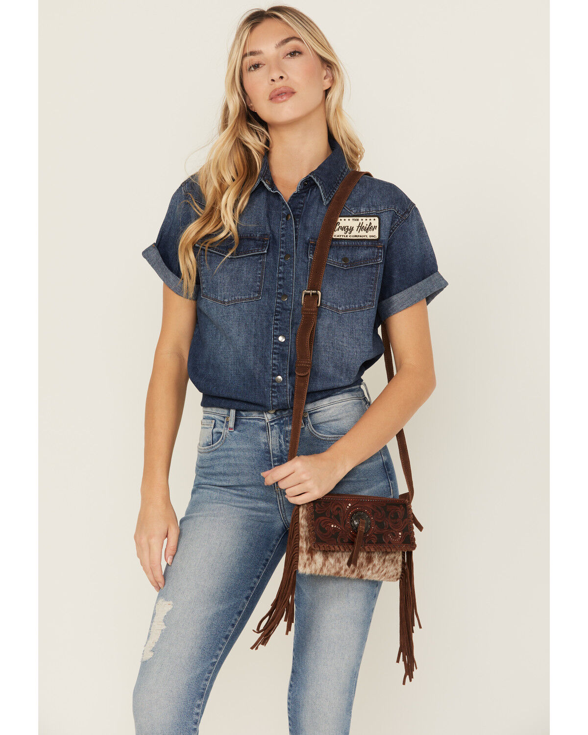 Shyanne Women's Cassidy Hair-On Tooled Leather Crossbody