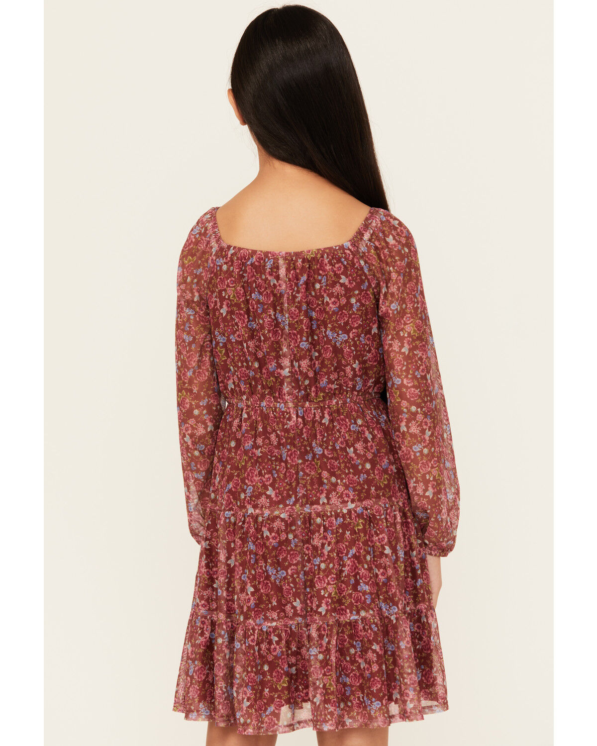 Shyanne Girls' Floral Print Mesh Long Sleeve Mini Dress