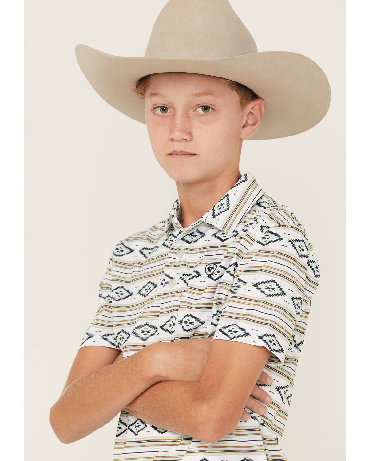 Ariat Boys' Southwestern Print Short Sleeve Button-Down Polo Shirt