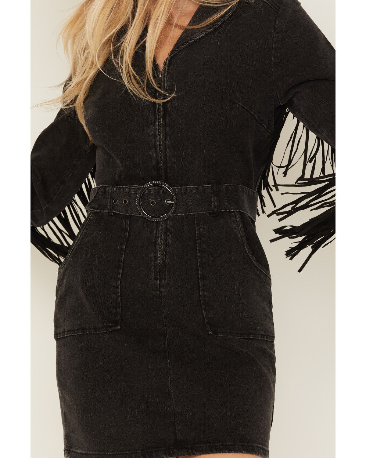 Idyllwind Women's Fringe Long Sleeve Stretch Denim Mini Dress