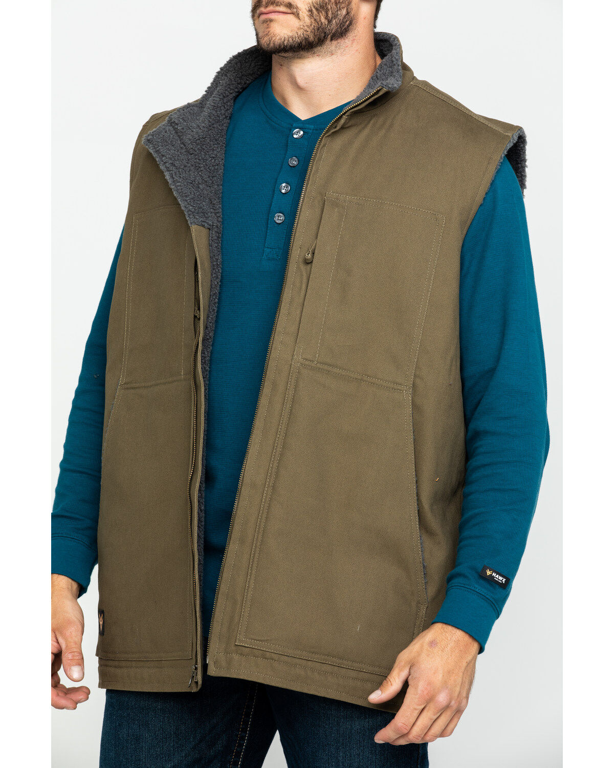 Hawx Men's Olive Canvas Sherpa Lined Work Vest