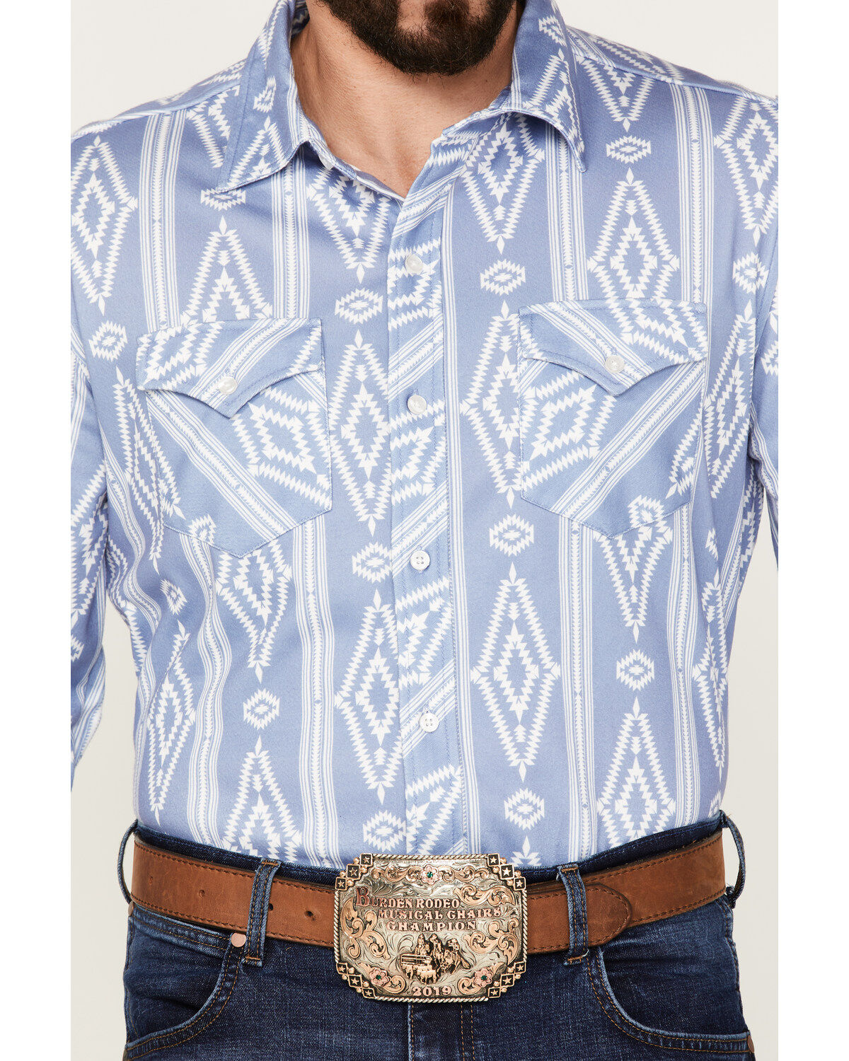 Rock & Roll Denim Men's Southwestern Print Knit Long Sleeve Button Down Shirt