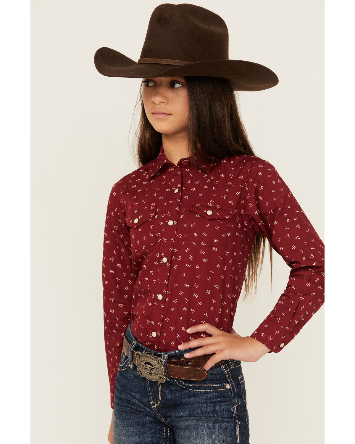 Ariat Girls' Conversation print Long Sleeve Pearl Snap Western Shirt