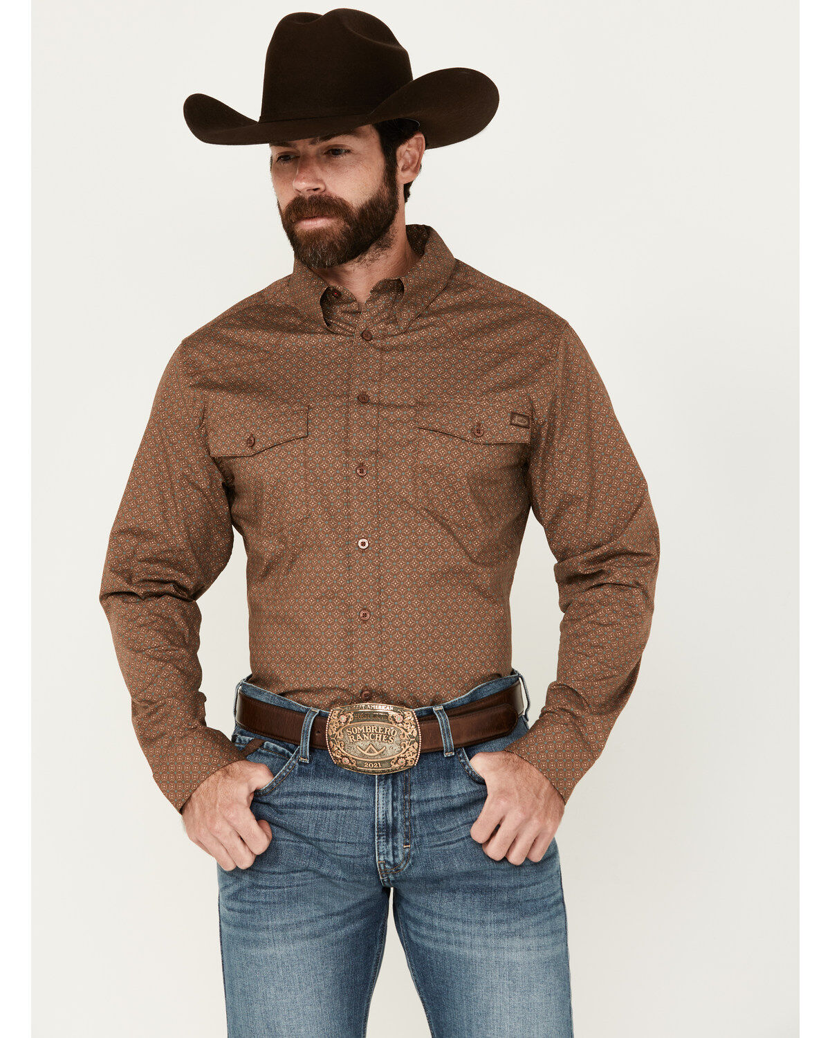 Justin Men's Boot Barn Exclusive Geo Print Long Sleeve Button-Down Western Shirt