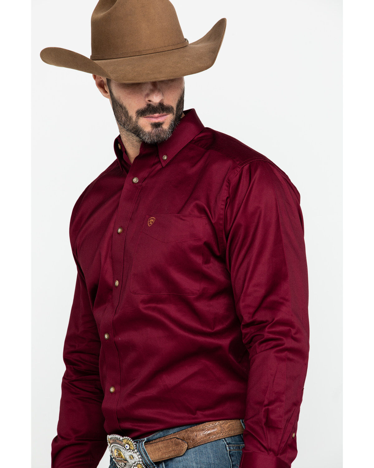 Ariat Men's Burgundy Solid Twill Long Sleeve Western Shirt - Big & Tall