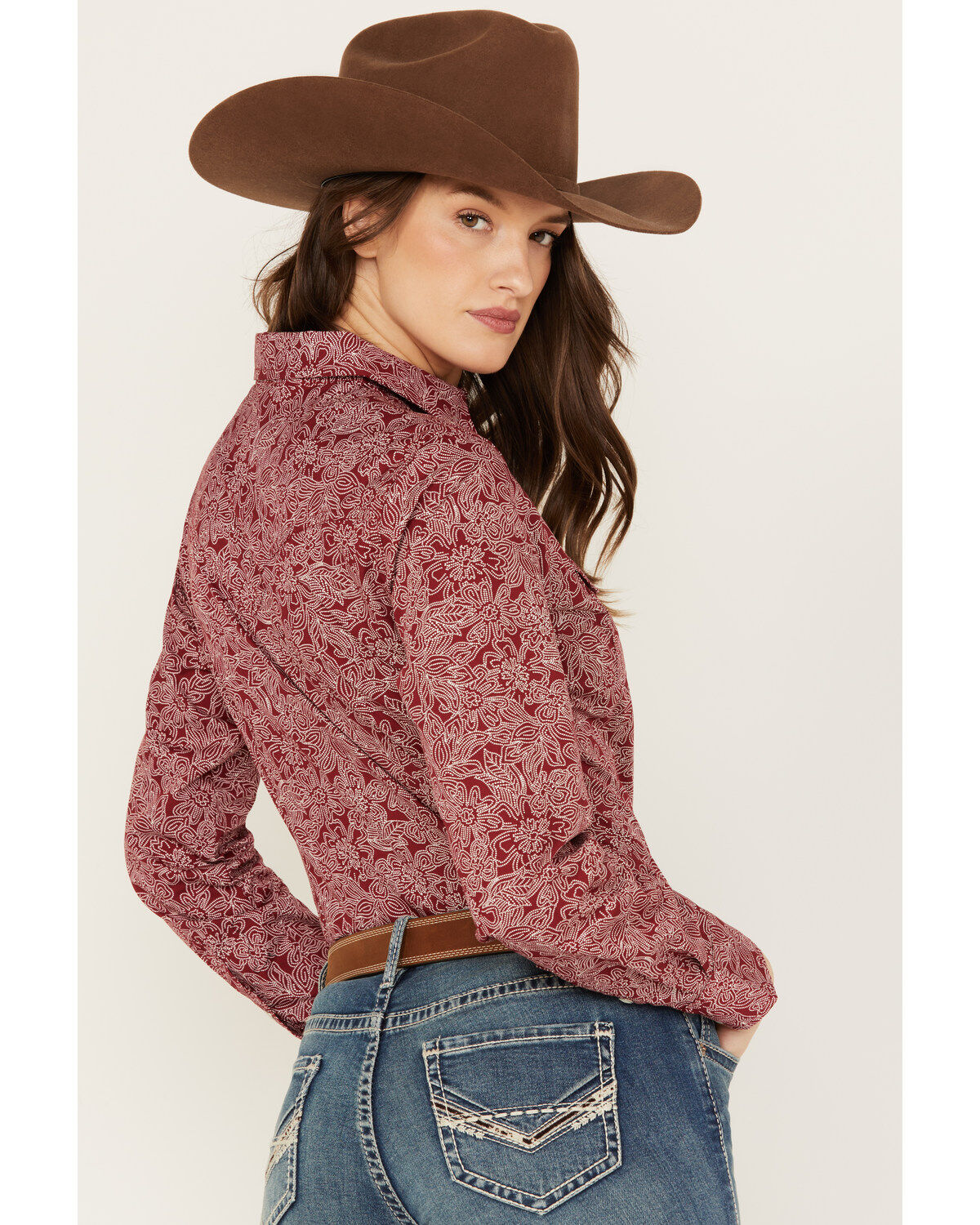 Wrangler Women's Floral Print Long Sleeve Snap Western Shirt