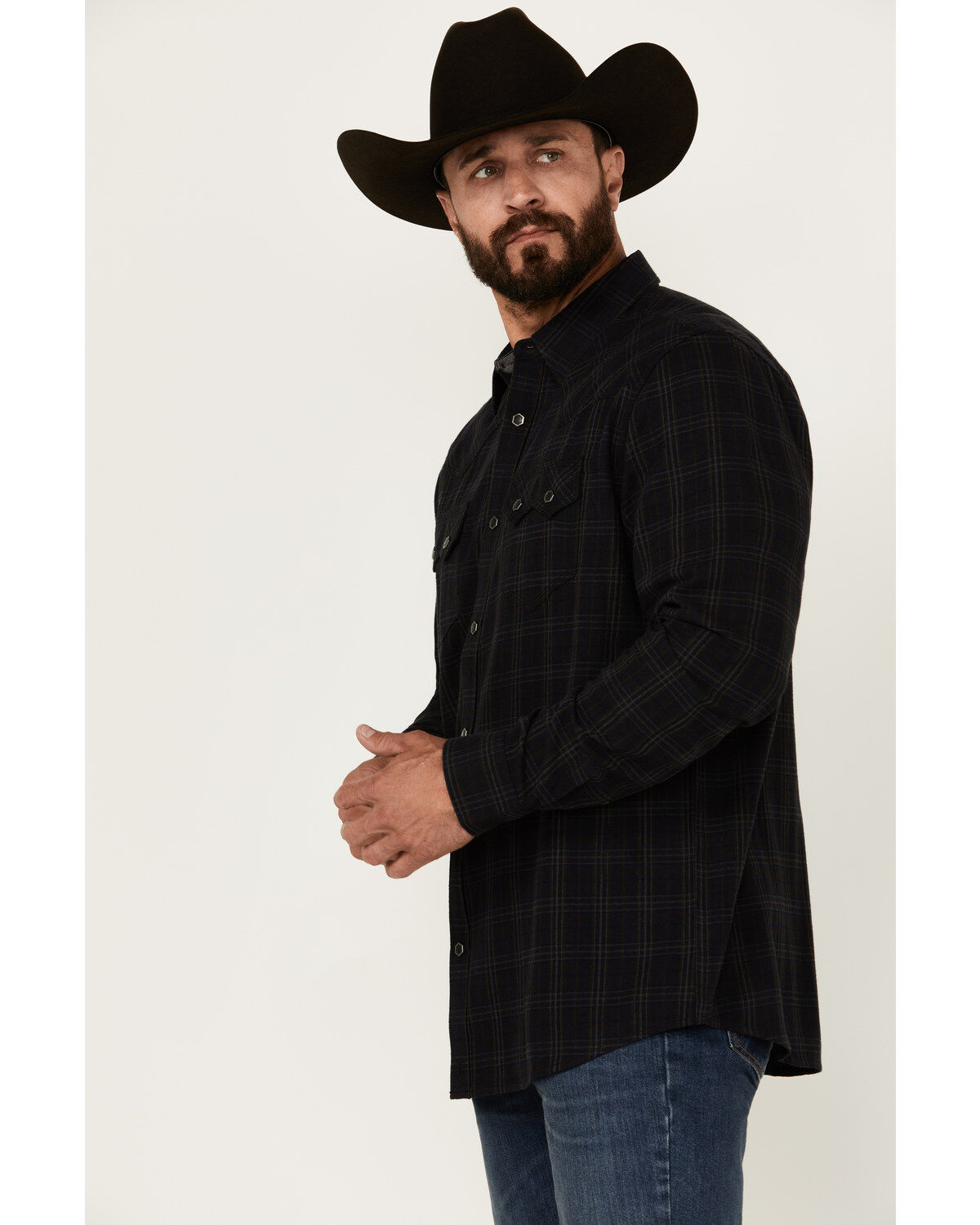 Moonshine Spirit Men's Blacksmith Plaid Print Long Sleeve Snap Western Shirt