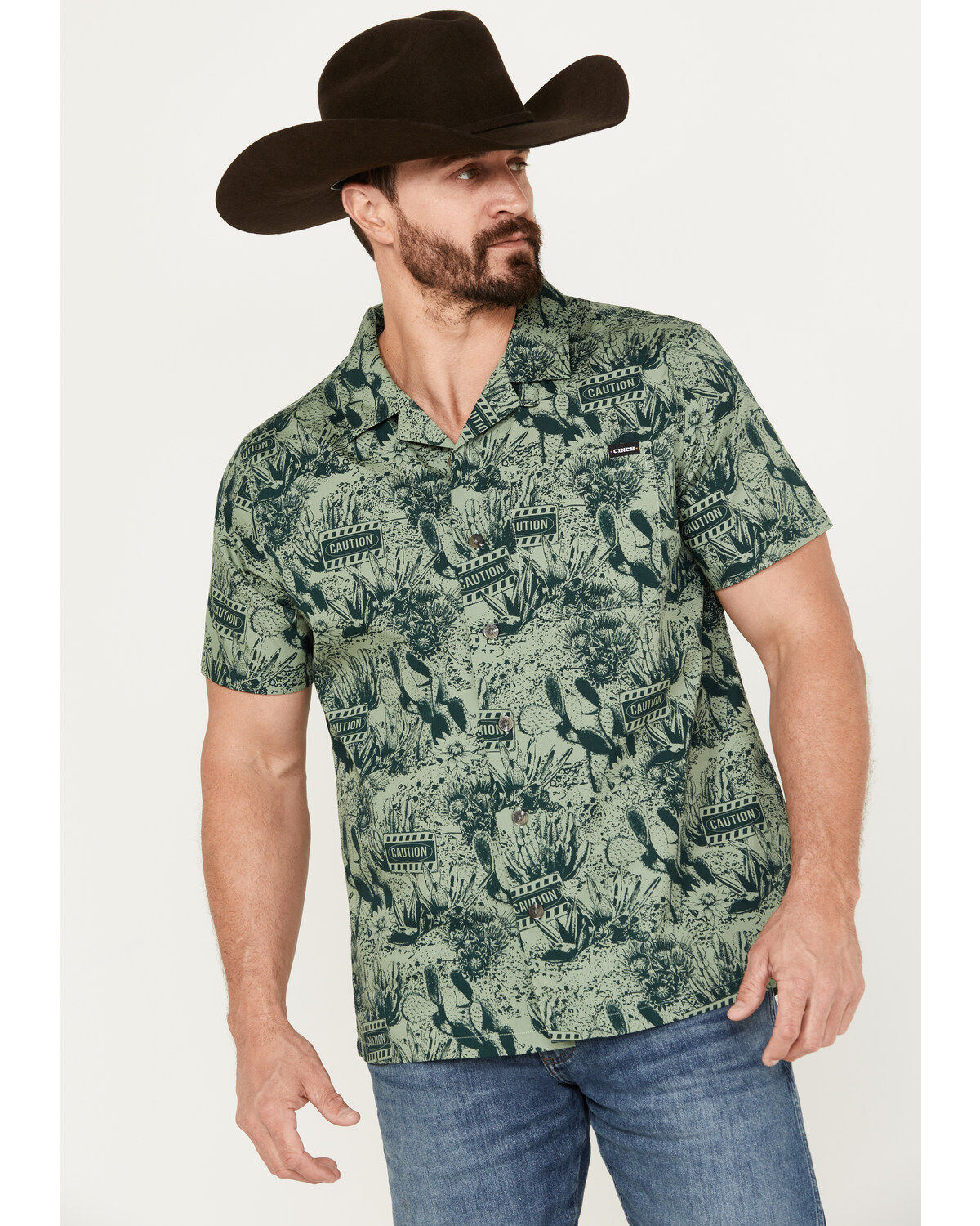 Cinch Men's Camp Tumbleweed Cactus Caution Short Sleeve Button-Down Shirt
