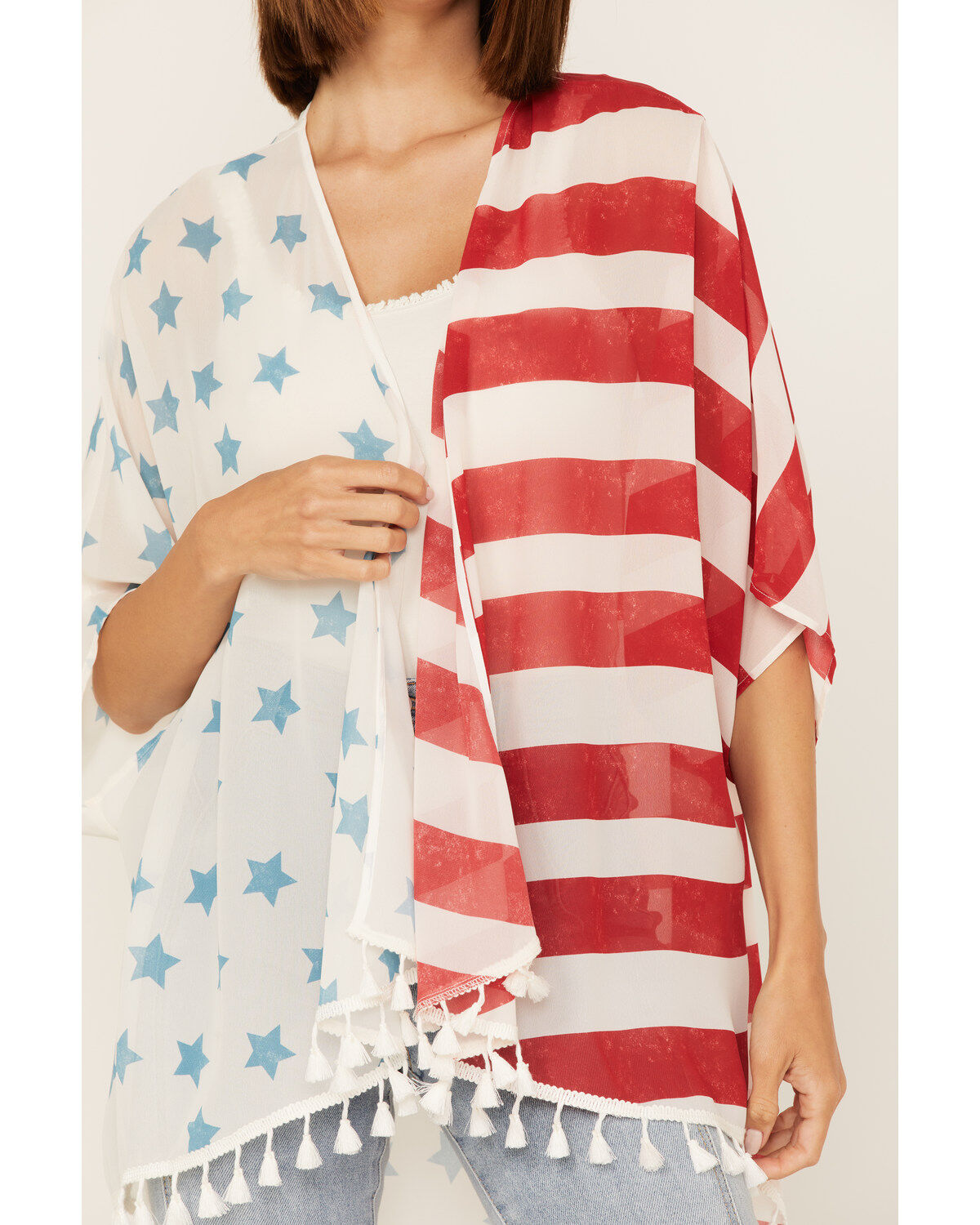 Cruel Girl Women's American Flag Tassel Kimono