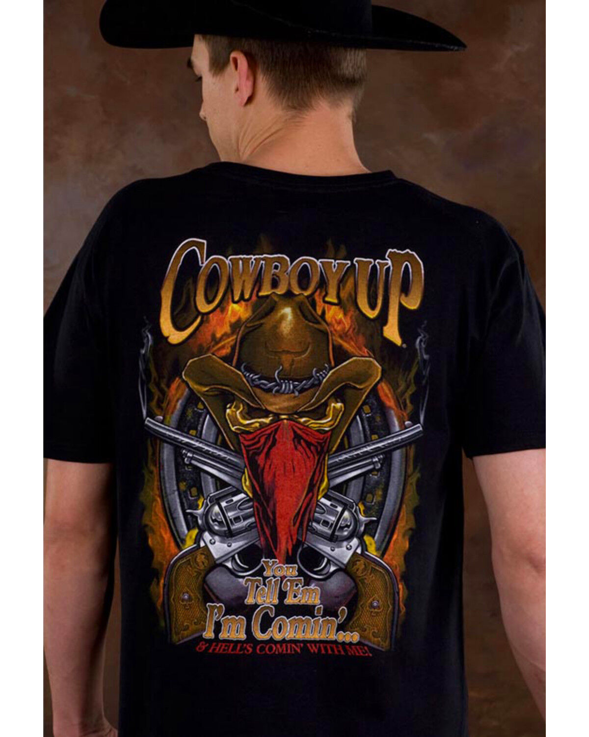 Cowboy Up Men's Skeleton Cowboy Short Sleeve Graphic T-Shirt