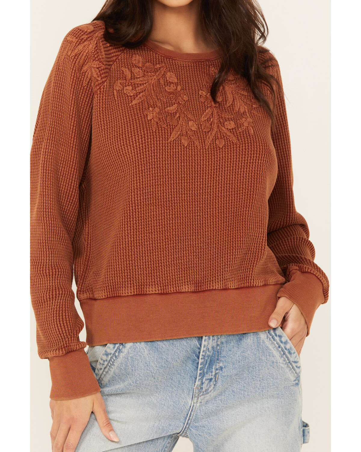 Cleo + Wolf Women's Embroidered Thermal Knit Top