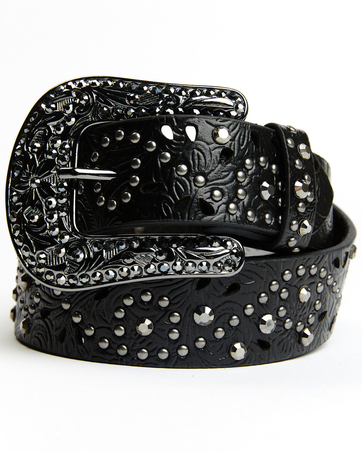 Shyanne Women's Black Floral Embossed Western Belt