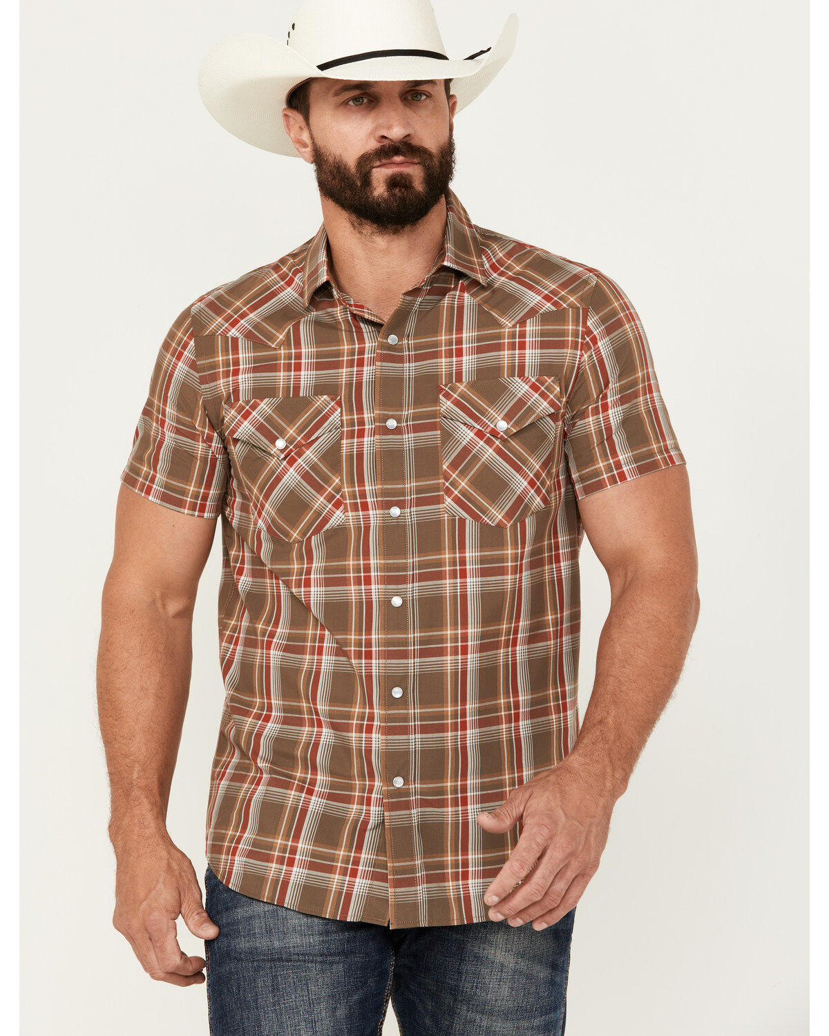 Pendleton Men's Frontier Plaid Print Short Sleeve Pearl Snap Western Shirt