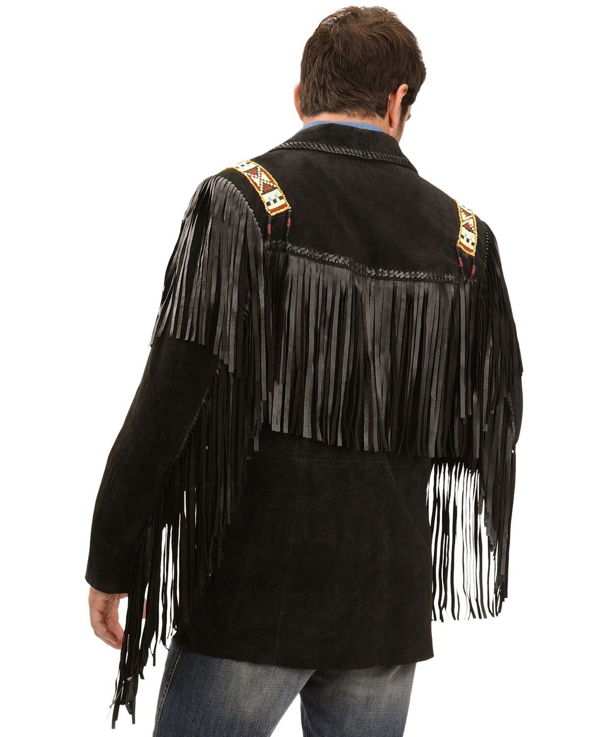 Scully Men's Bone Beaded Fringe Leather Jacket