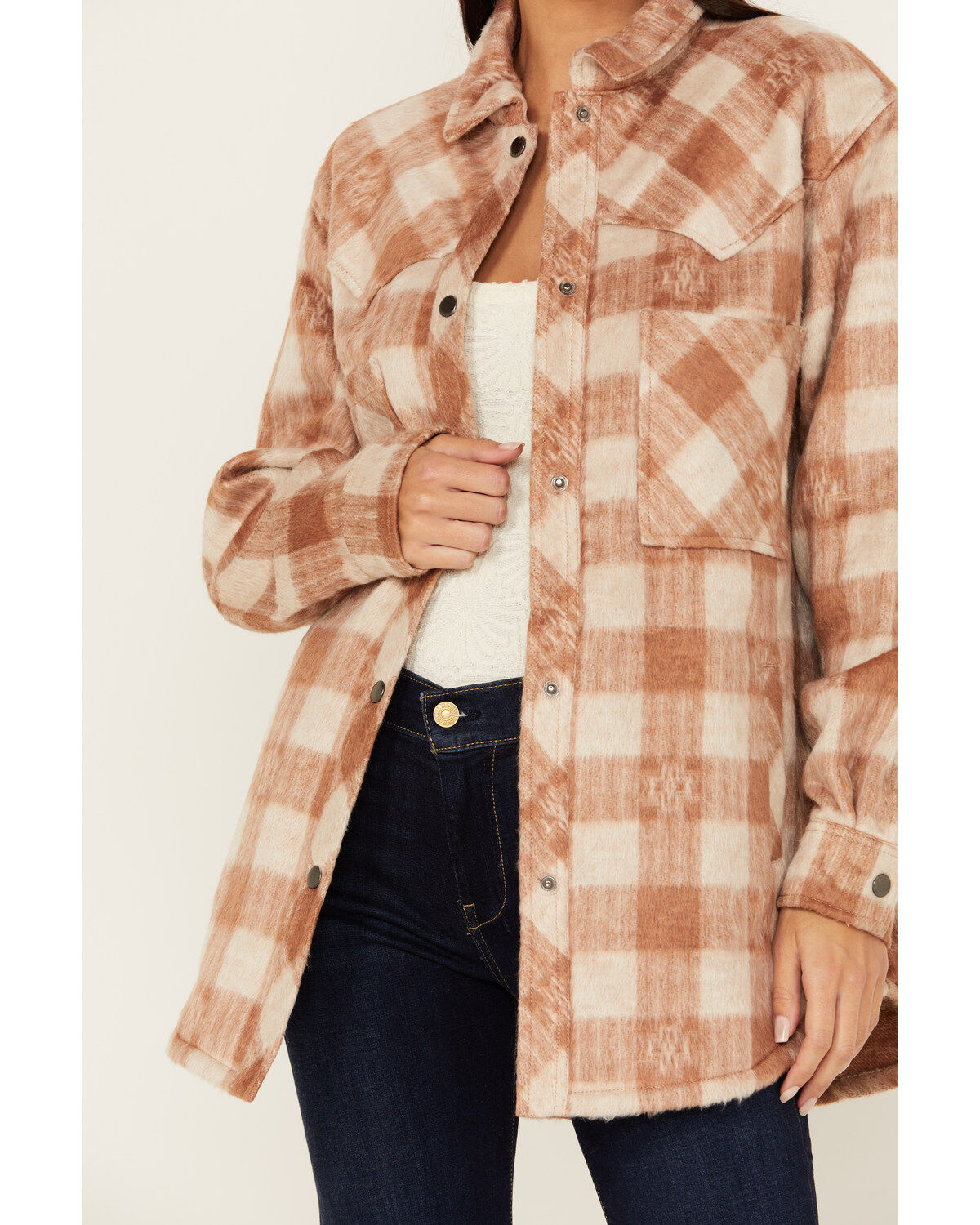 Rock & Roll Denim Women's Brushed Plaid Print Shacket