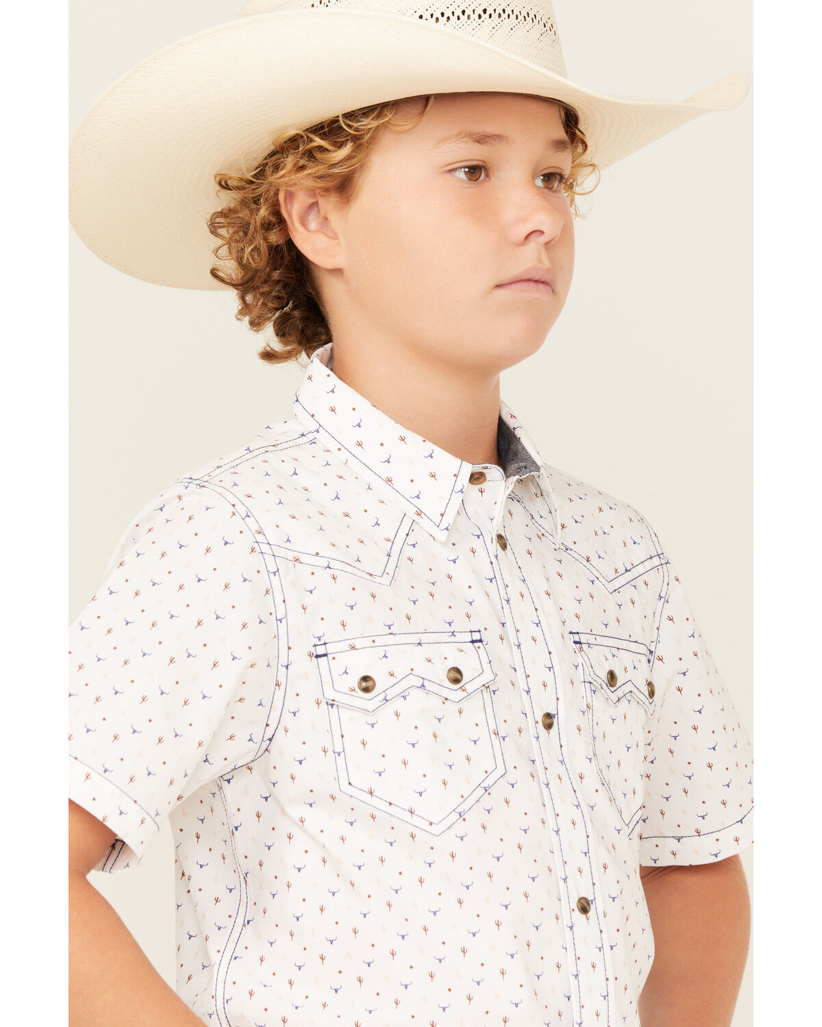 Cody James Boys' Bull Cactus Print Short Sleeve Snap Western Shirt