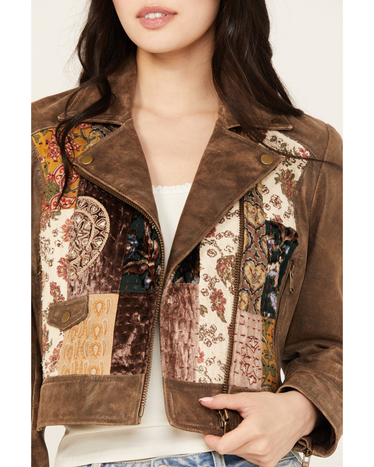 Cleo + Wolf Women's Patchwork Leather Moto Jacket