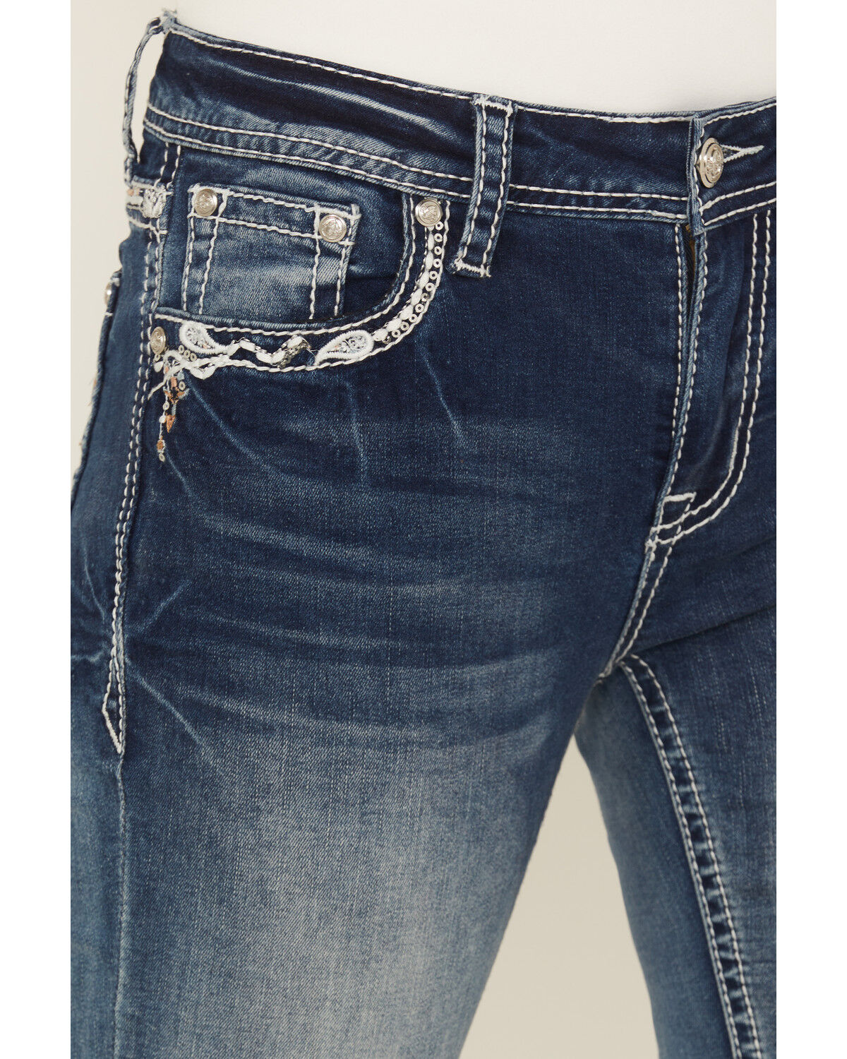 Grace in LA Women's Medium Wash Dream Catcher Embroidered Mid Rise Bootcut Stretch Denim Jeans