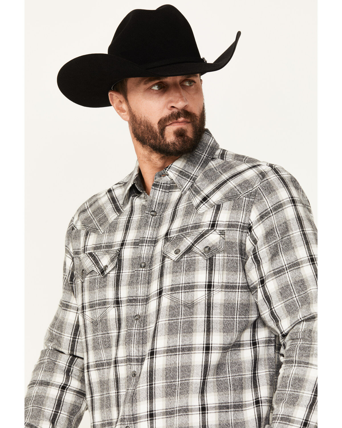 Moonshine Spirt Men's Gray Cloud Plaid Print Long Sleeve Snap Western Shirt