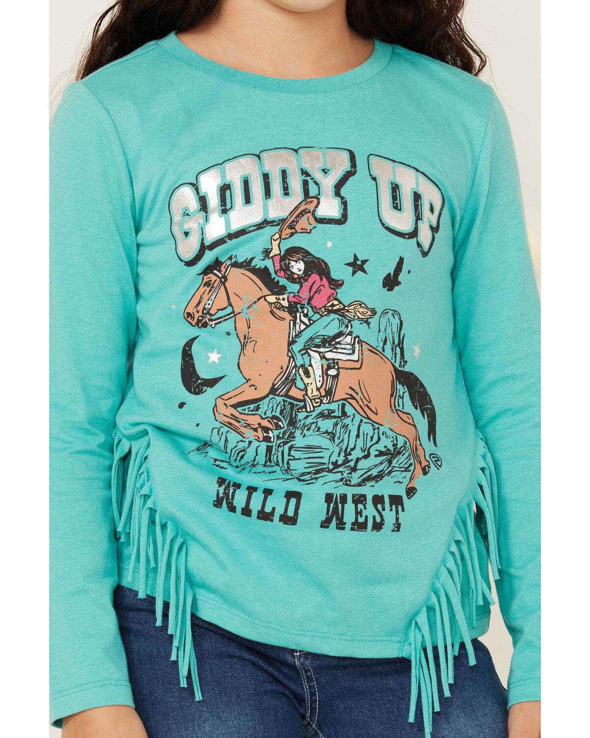 Rock & Roll Denim Girls' Giddy Up Long Sleeve Graphic Tee