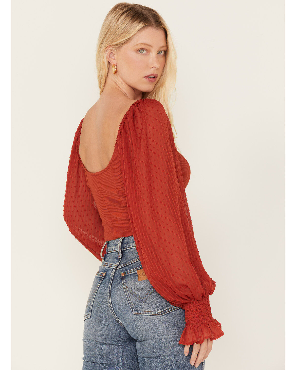 Beyond The Radar Women's Long Puff Sleeve Corset Blouse