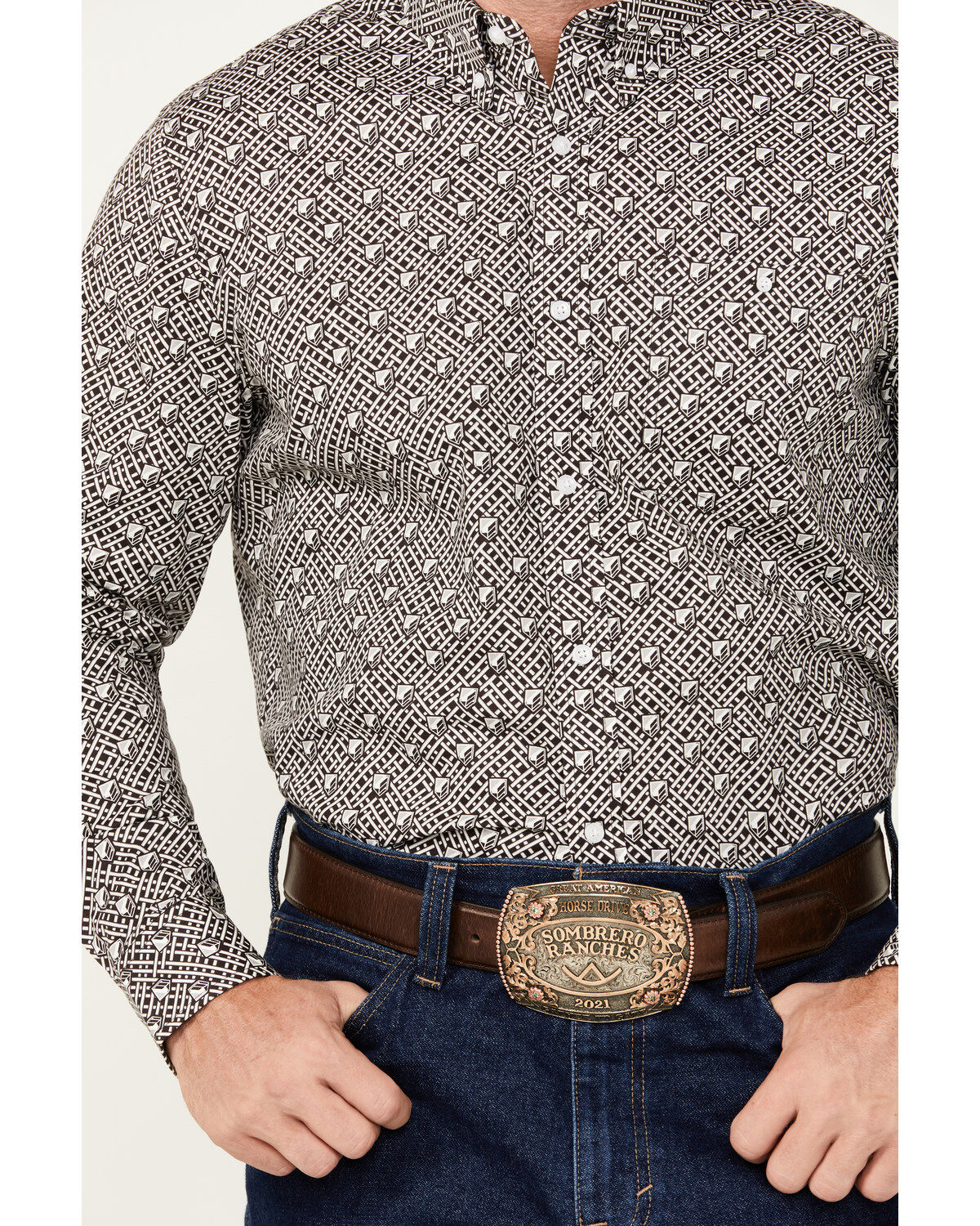 RANK 45&reg; Men's Chute Gate Geo Print Long Sleeve Button-Down Western Shirt