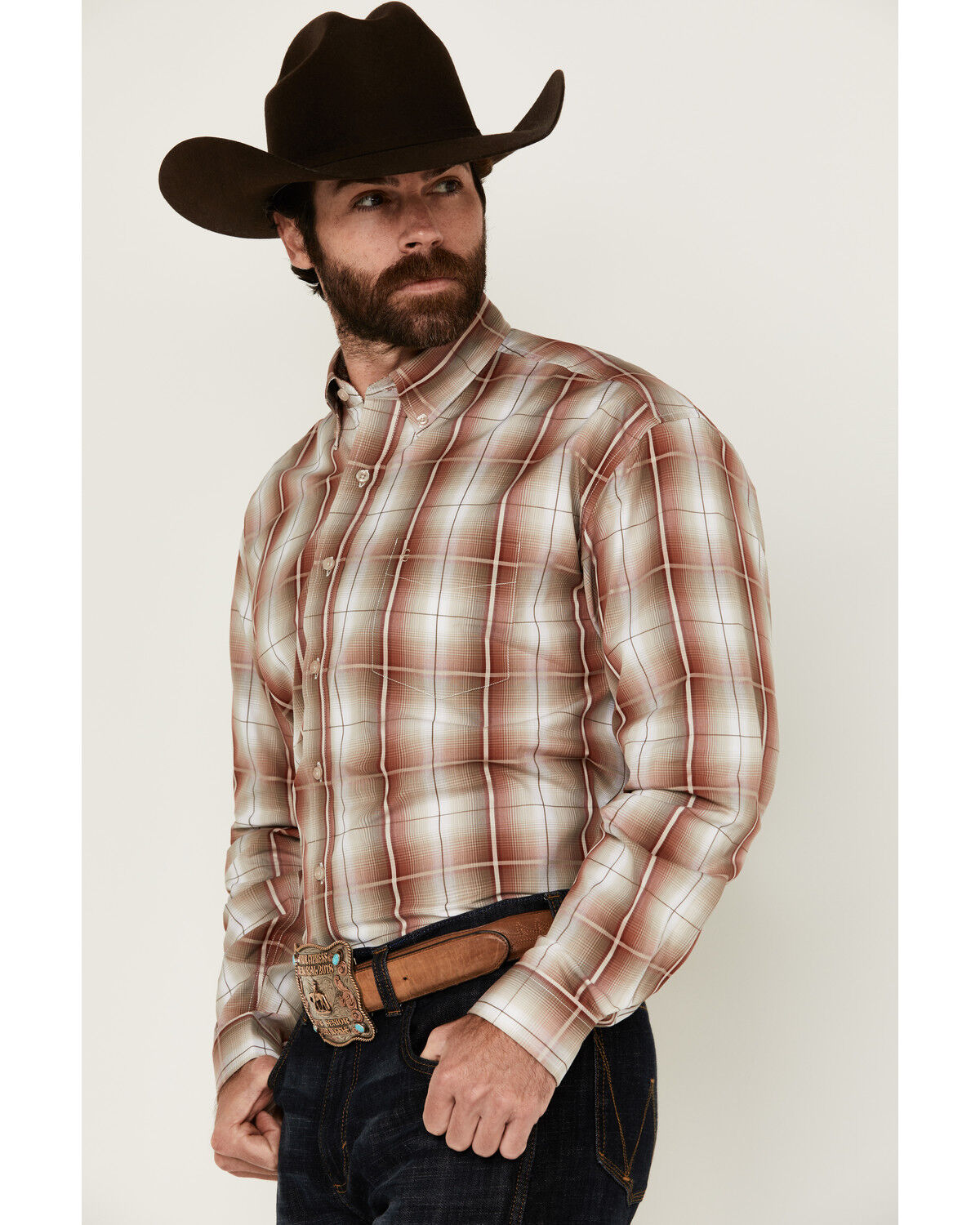 Stetson Men's Plaid Print Long Sleeve Button-Down Western Shirt