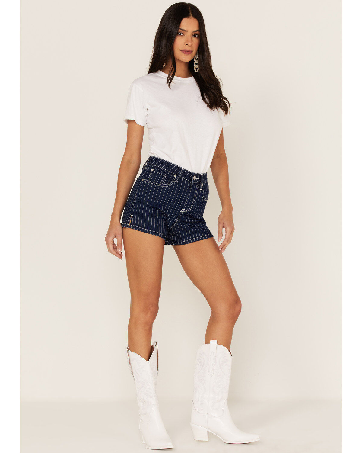 Shyanne Women's Dark Wash High Rise Retro Stripe Shorts