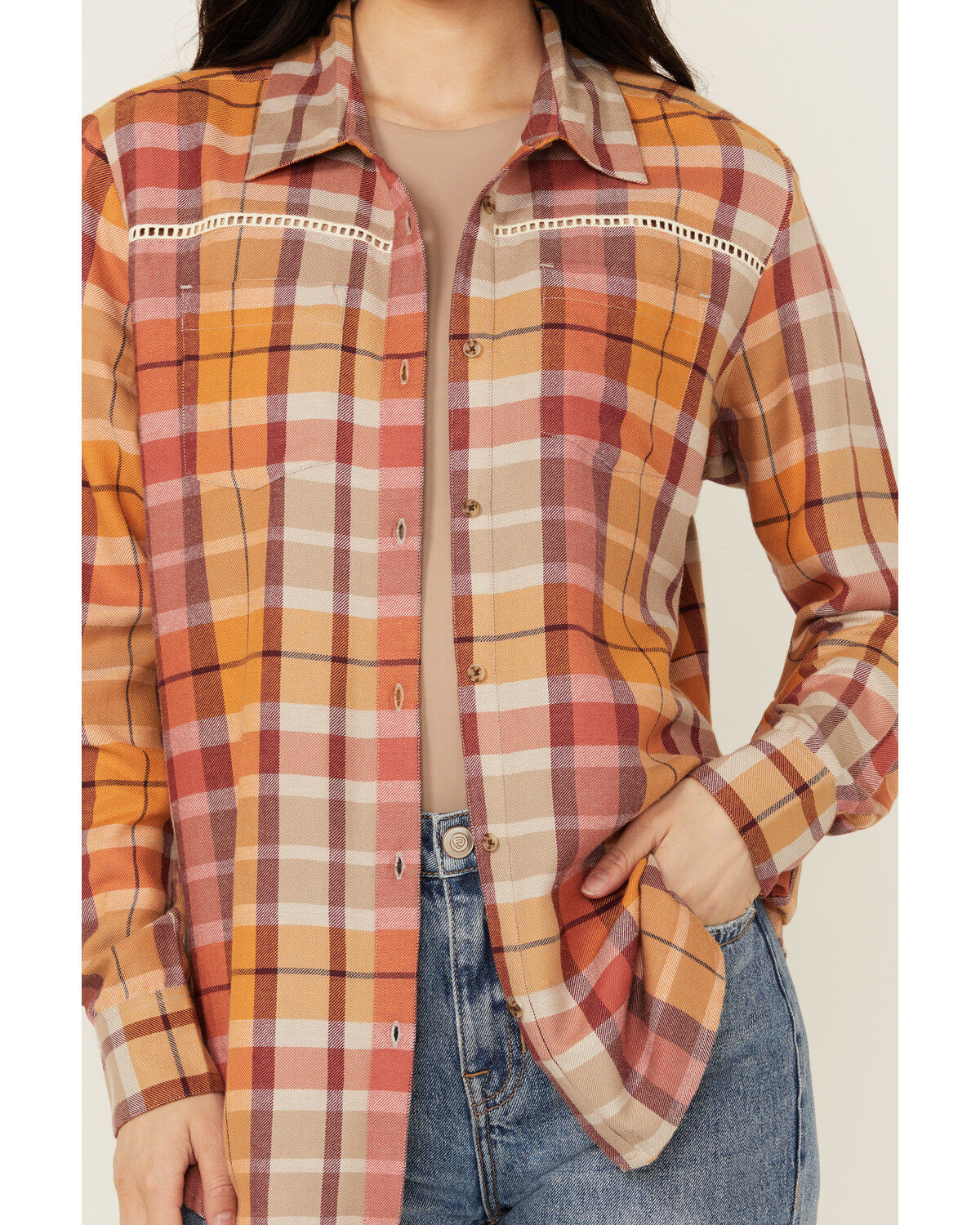 Shyanne Women's Plaid Print Long Sleeve Button-Down Western Shirt