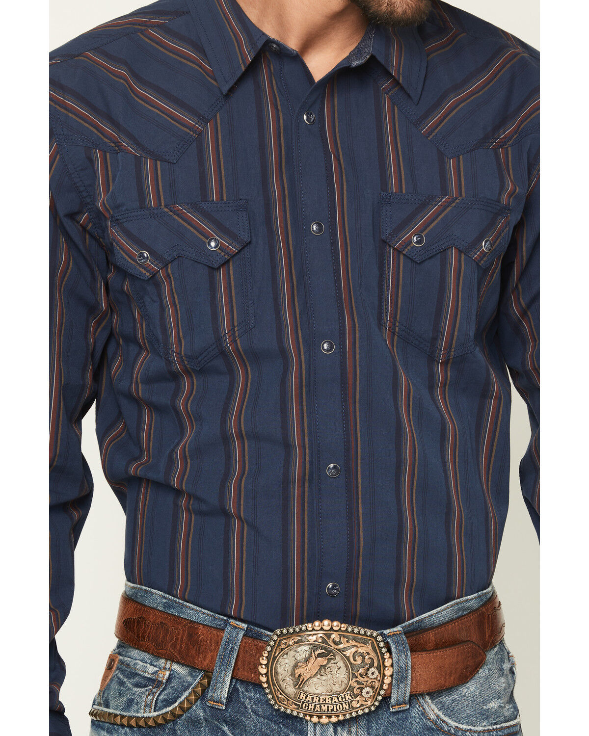 Moonshine Spirit Men's Riff Stripe Print Long Sleeve Snap Western Shirt