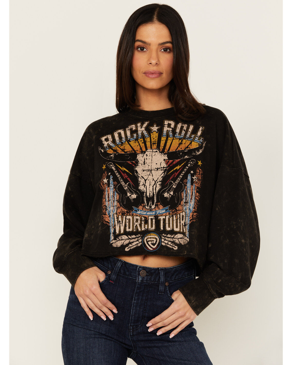 Rock & Roll Denim Women's Steer Head Graphic Long Sleeve Pullover