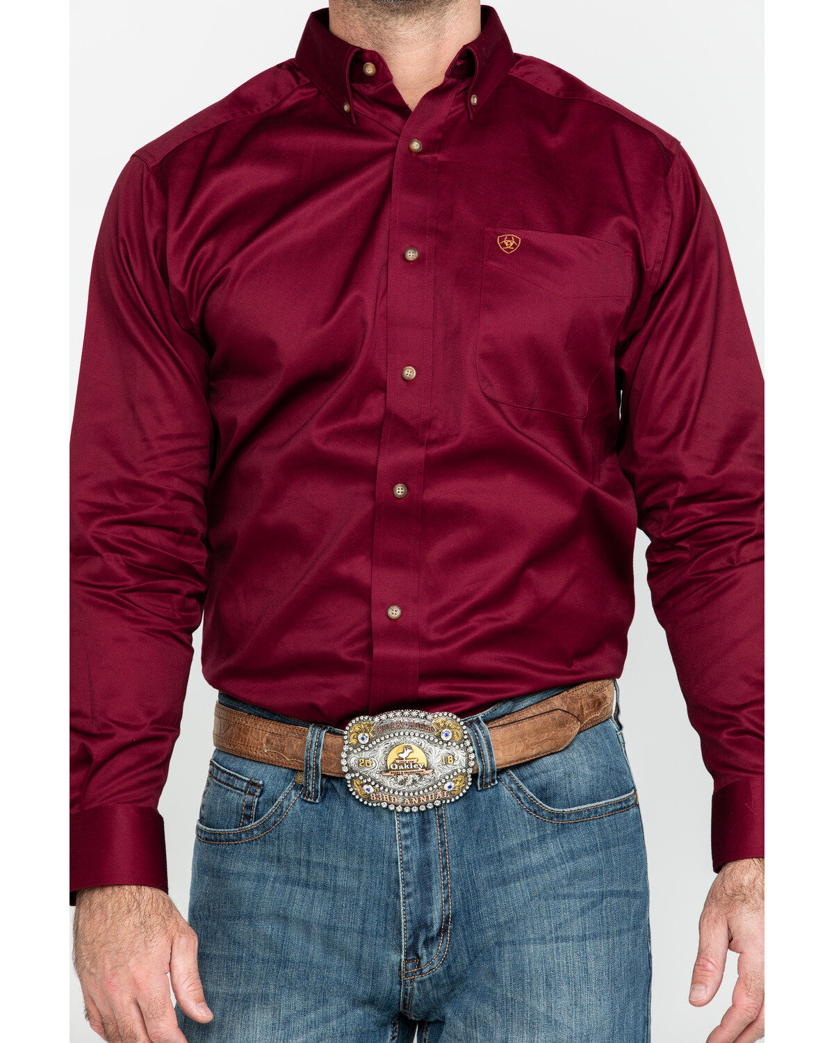 Ariat Men's Burgundy Solid Twill Long Sleeve Western Shirt