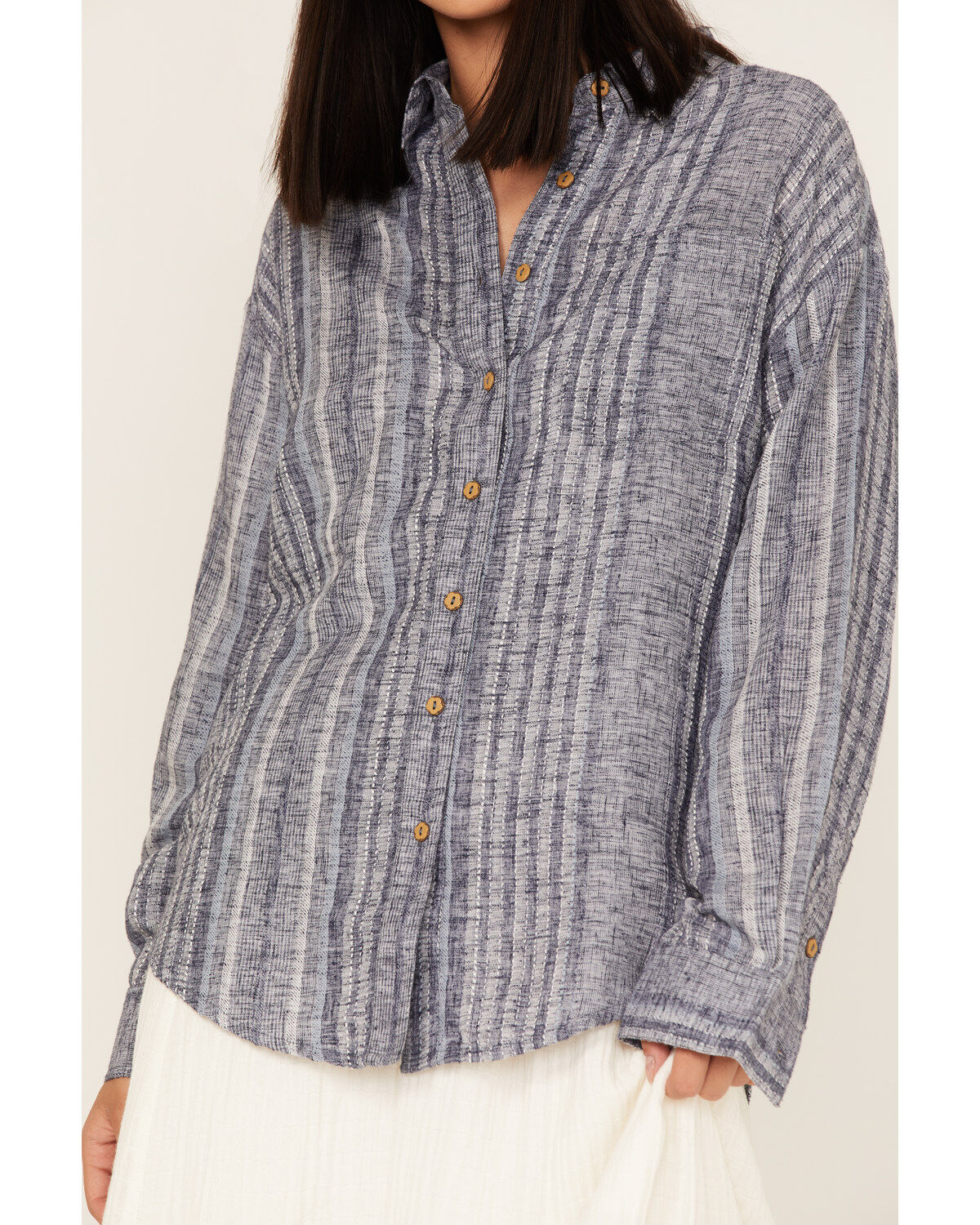 Cleo + Wolf Women's Novelty Stripe Button-Down Long Sleeve Shirt
