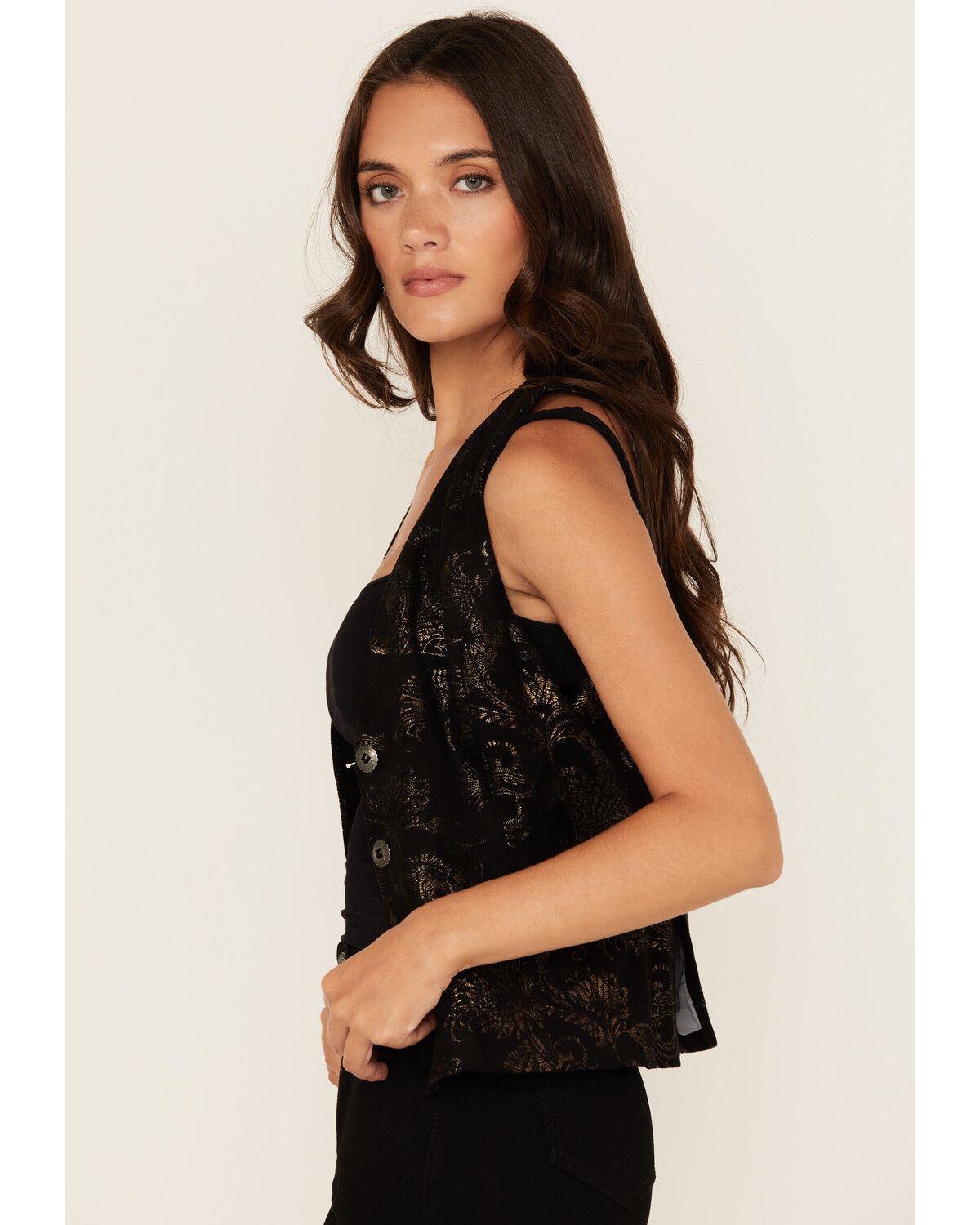 Shyanne Women's Metallic Printed Faux Suede Vest