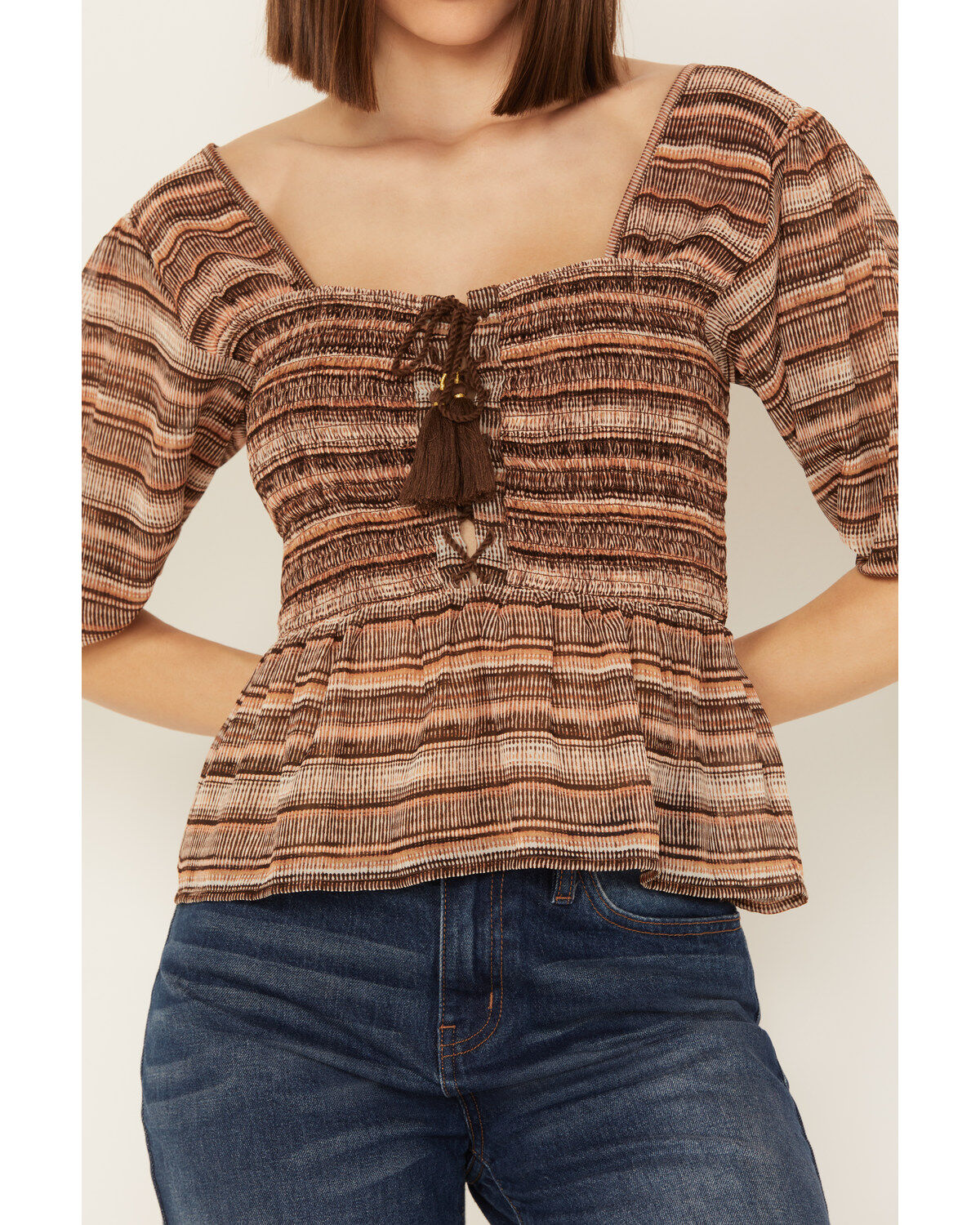 Shyanne Women's Smocked Lace-Up Print Top