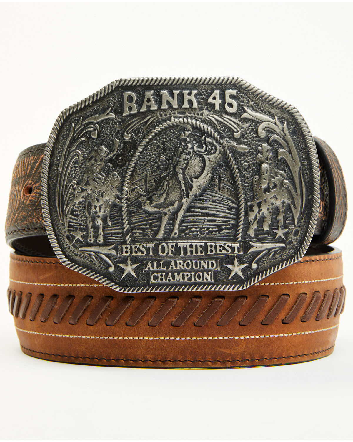 RANK 45® Men's Brooks Tooled Leather Buckle Belt