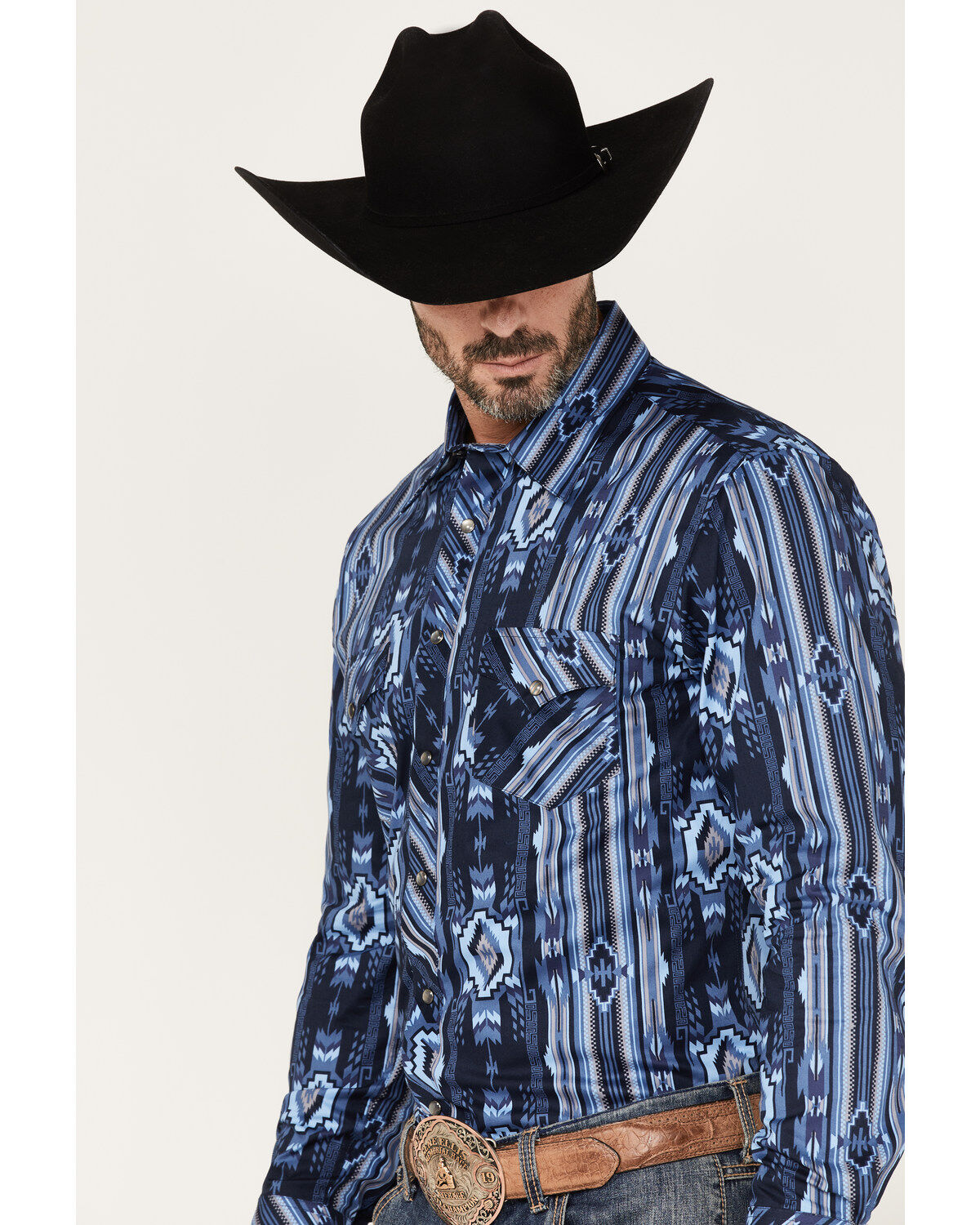 Rock & Roll Denim Men's Southwestern Stretch Long Sleeve Snap Shirt