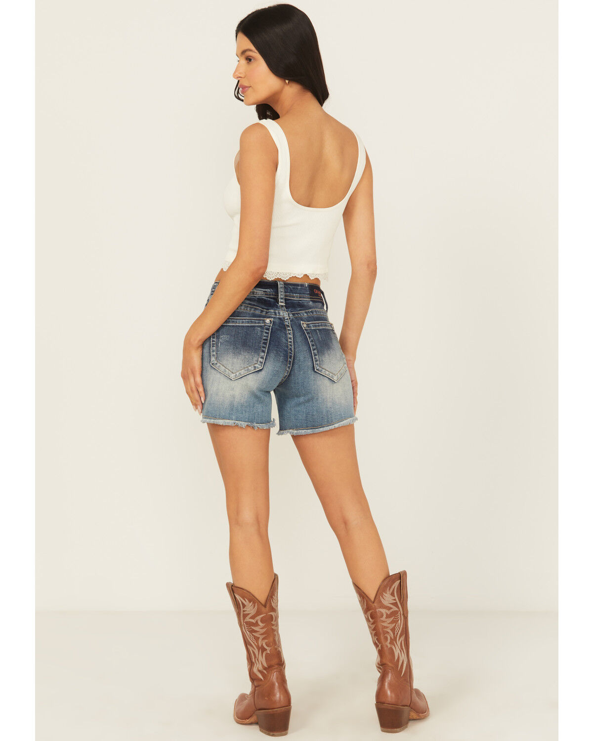 Grace In LA Women's Light Wash Mid Rise Floral Embroidered Cutoff Stretch Denim Short's