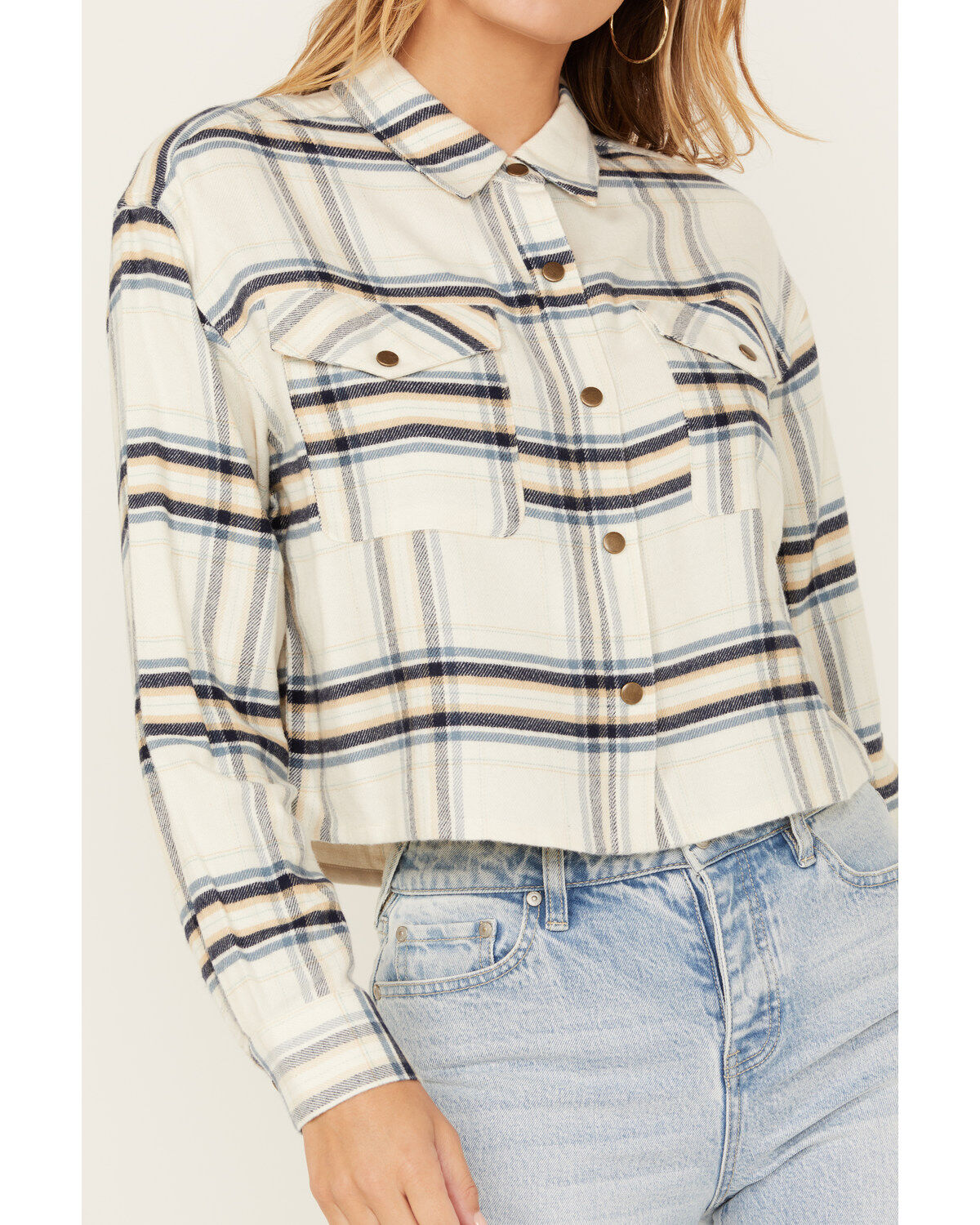 Cleo + Wolf Women's Cropped Plaid Print Flannel Shirt