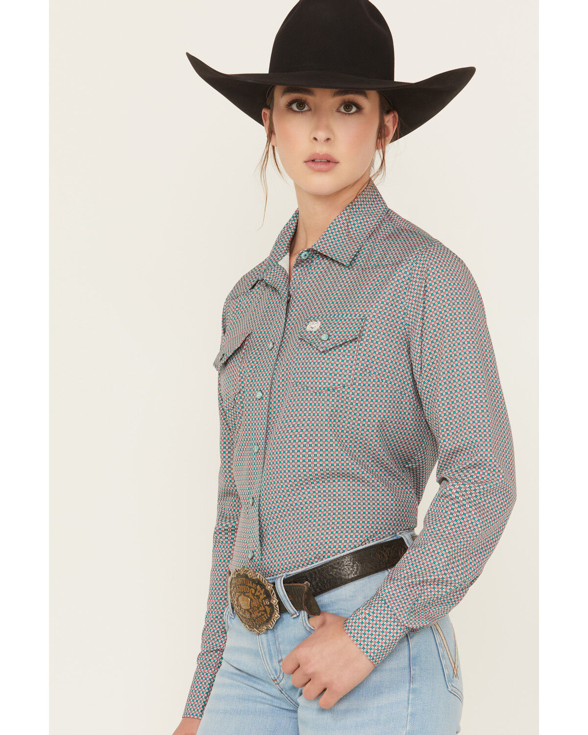 Cinch Women's Geo Print Long Sleeve Snap Stretch Western Shirt