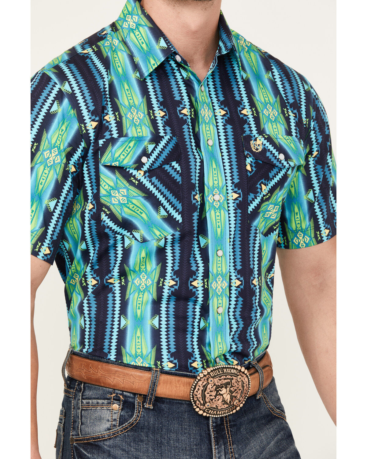Panhandle Select Men's Southwestern Print Short Sleeve Snap Western Shirt