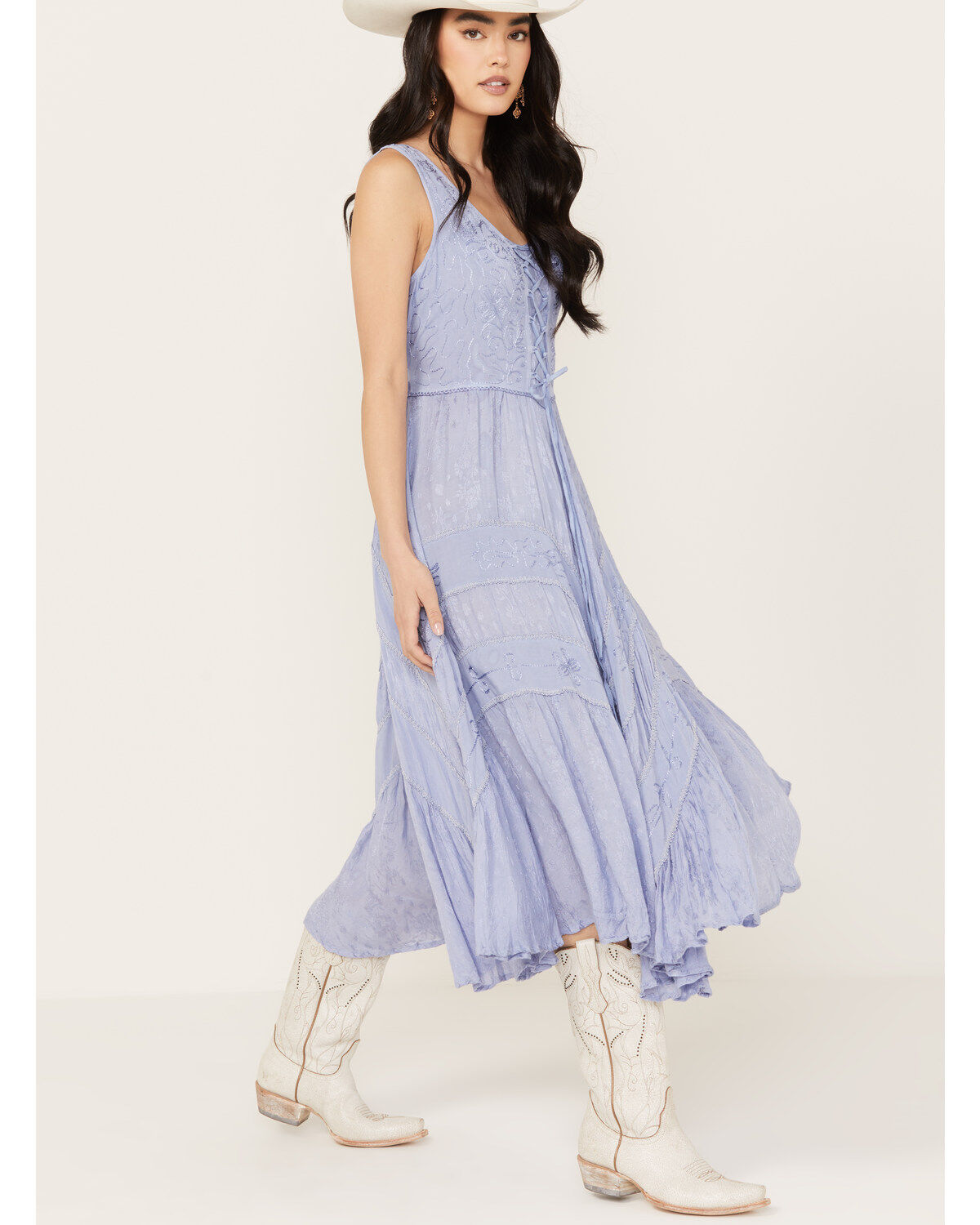 Scully Women's Lace-Up Jacquard Midi Dress