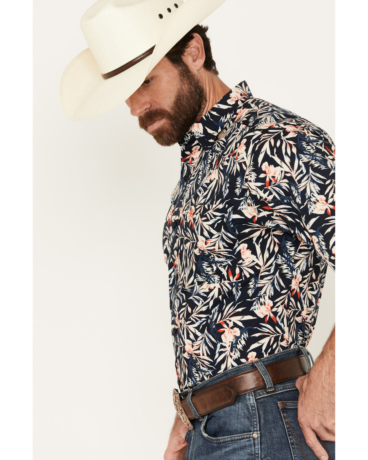 Ariat Men's Omer Print Fitted Short Sleeve Button-Down Western Shirt