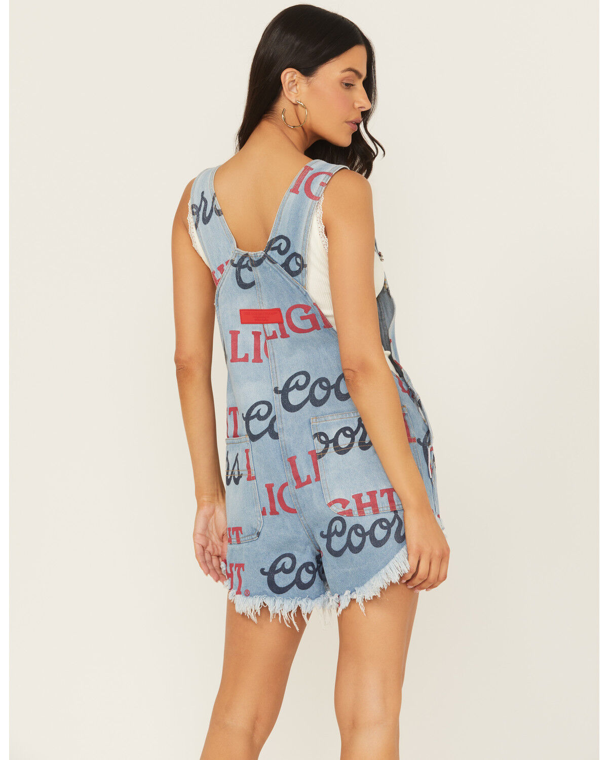 The Laundry Room Women's Medium Wash Coors Light Logo Print Denim Shortalls