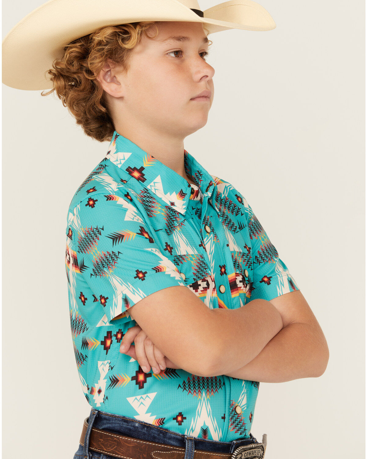 Rock & Roll Denim Boys' Tek Southwestern Print Short Sleeve Snap Western Shirt