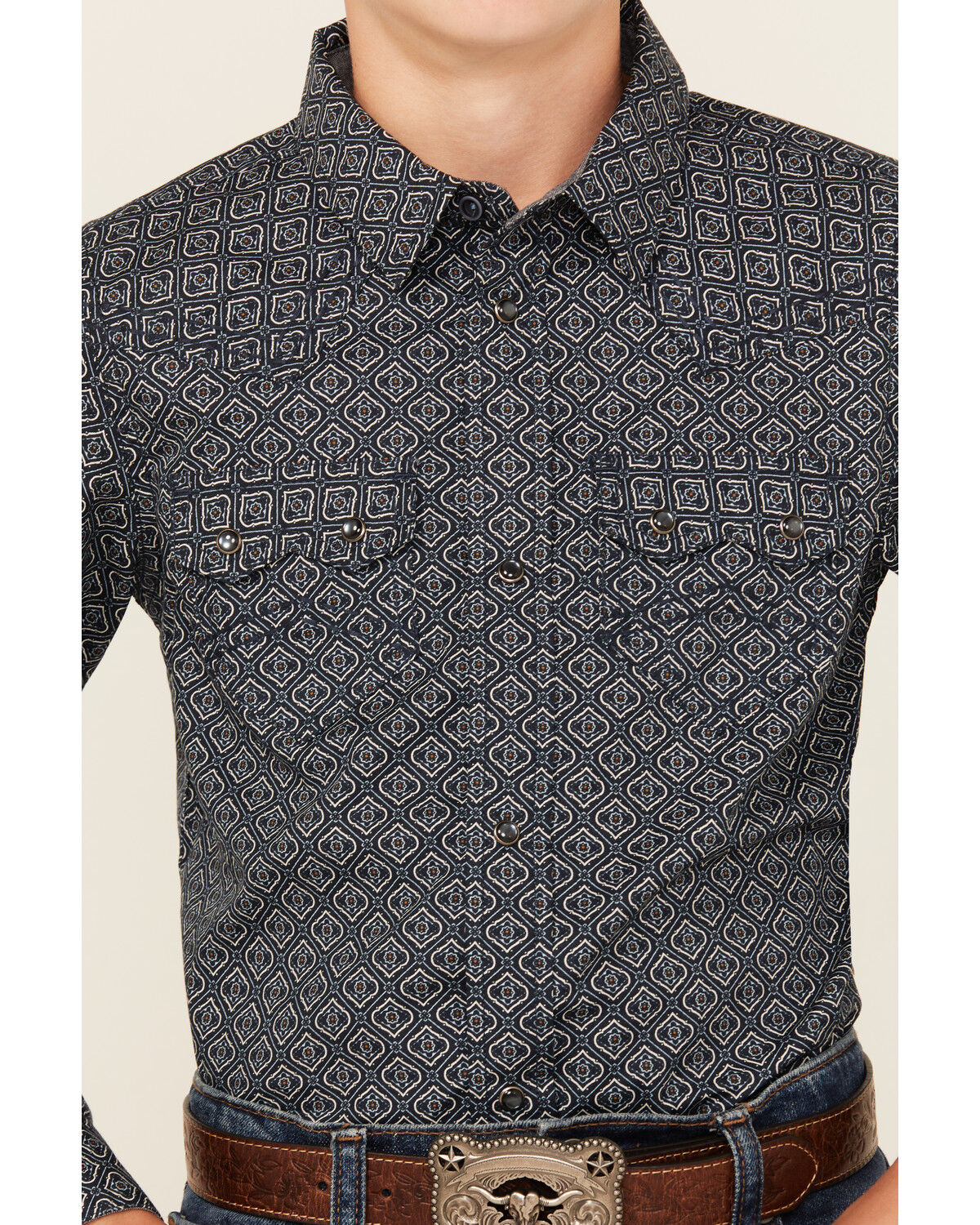 Cody James Boys' Slingshot Medallion Print Long Sleeve Snap Western Shirt